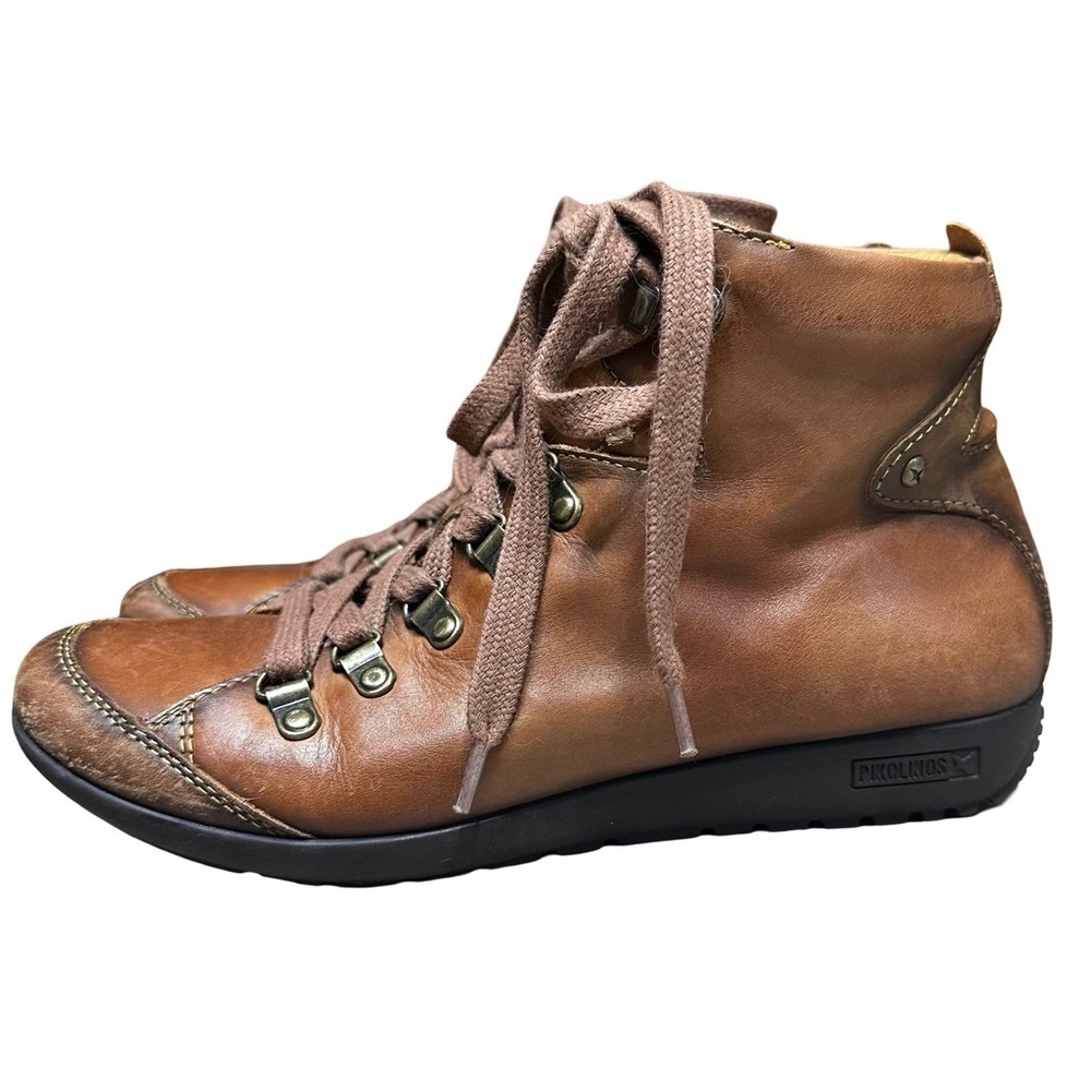 PIKOLINOS Lisboa Brown Leather Lace Up Boots Size 38 EU Moto Combat Comfort - Picture 2 of 8